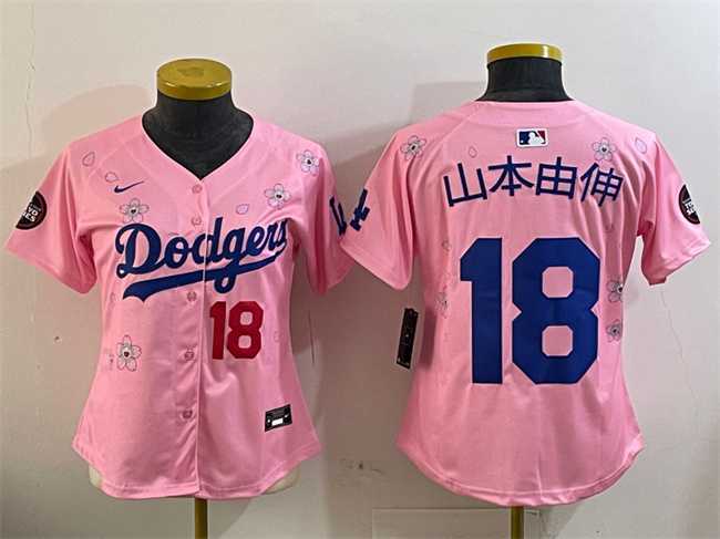 Womens Los Angeles Dodgers #18 Yamamoto Pink 2025 Tokyo Series Limited Stitched Jersey